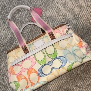 Vintage coach hand bag, Tote style mini Bag with Pink Handles